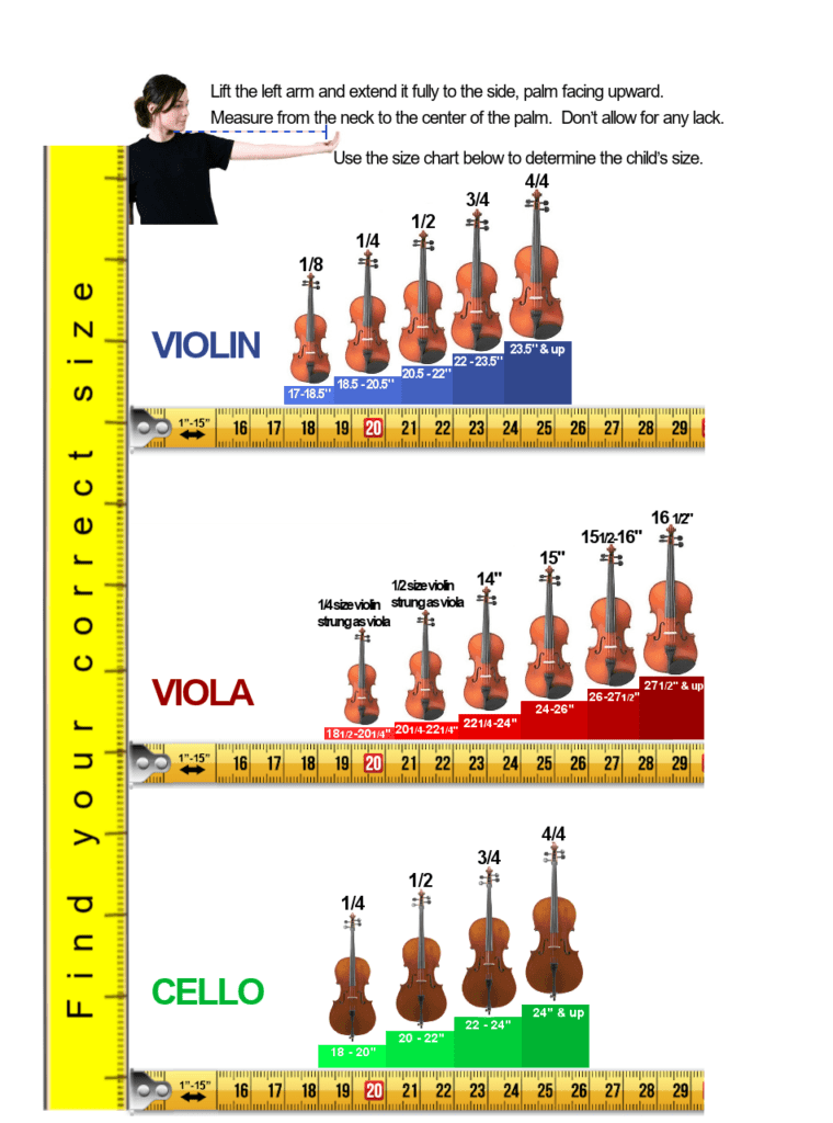 Strings Sizing Chart Violin Viola Cello Lessons Irvine Academy of Music